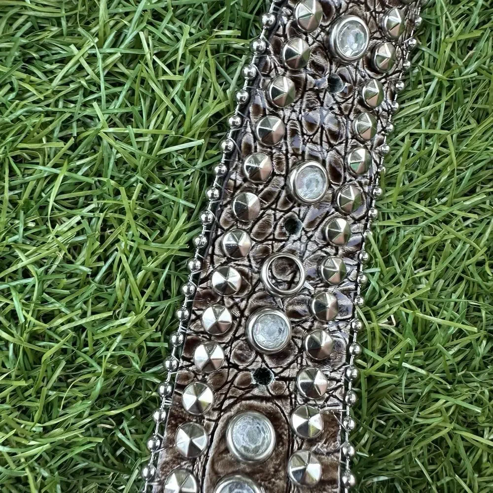Pewter Rhinestone Cross‎ Crystal Croco Leather Snap On Buckle Belt Medium